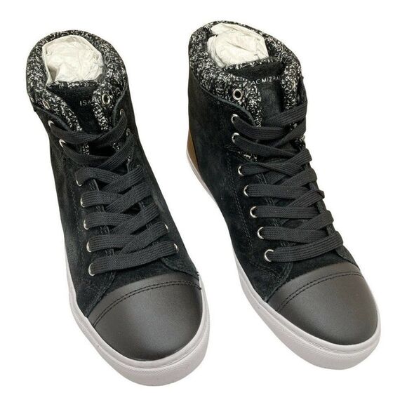 Isaac Mizrahi Sky Black Suede Soho Lily Knit Trim Lace Up Hi Top Sneakers 9 M - Picture 4 of 11